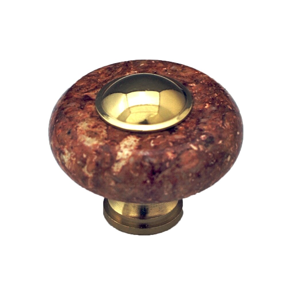 Circle Knob in Red Stone with Brass