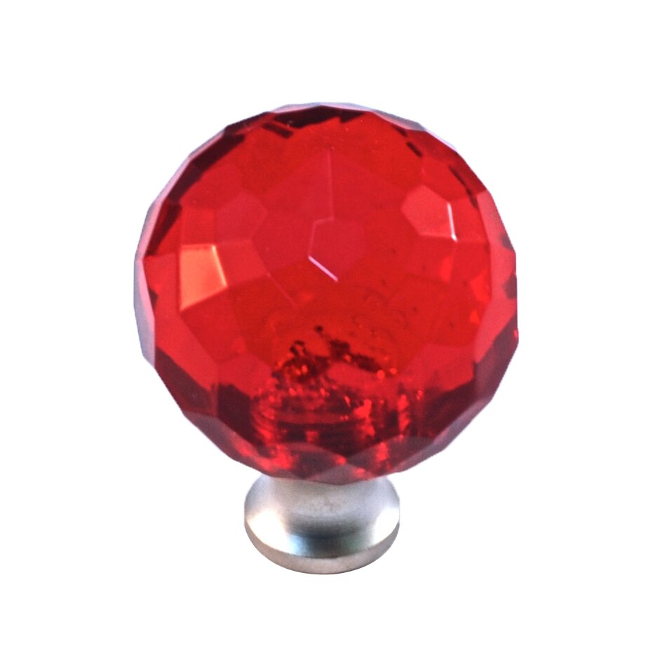 Round Colored Knob in Red in Satin Nickel