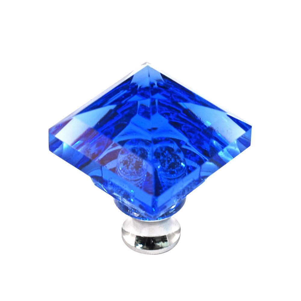 Beveled Square Colored Knob in Blue in Polished Chrome