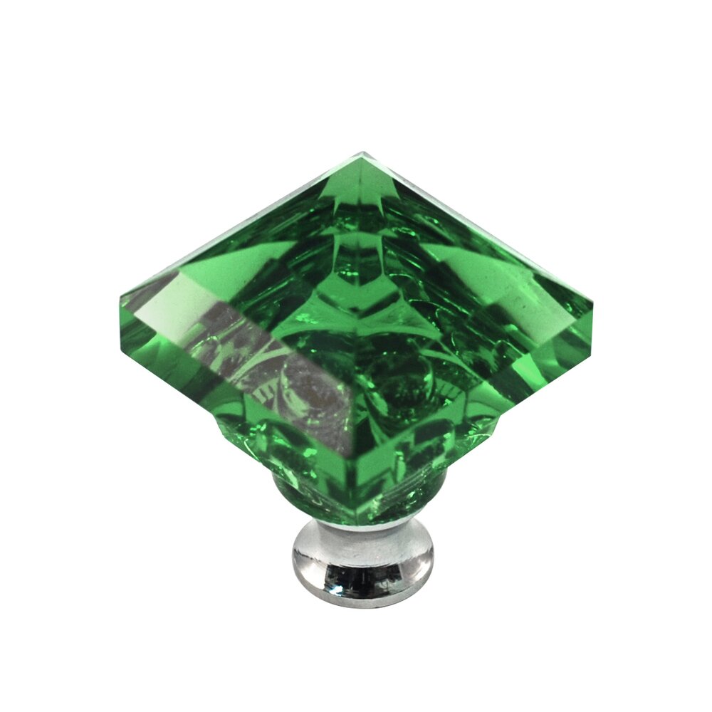 Beveled Square Colored Knob in Green in Polished Chrome