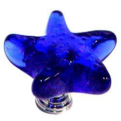 Colored Starfish in Marine Blue Glass with Polished Brass Base