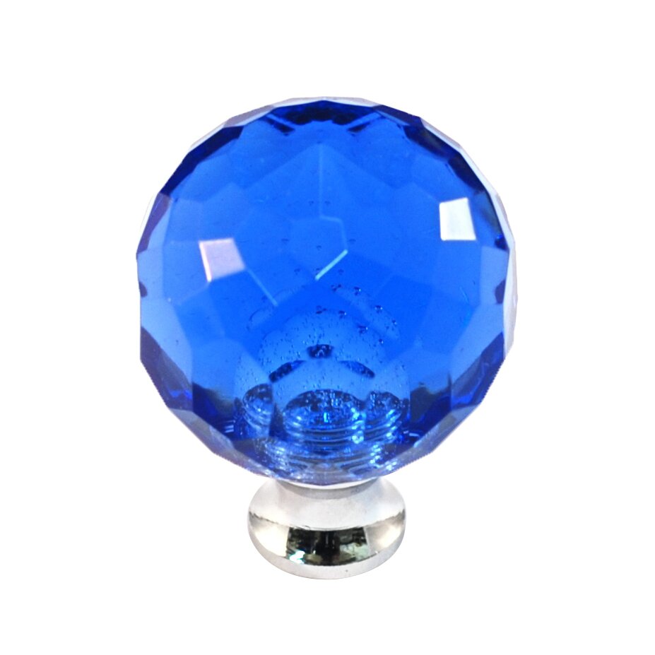 Round Colored Knob in Blue in Satin Brass