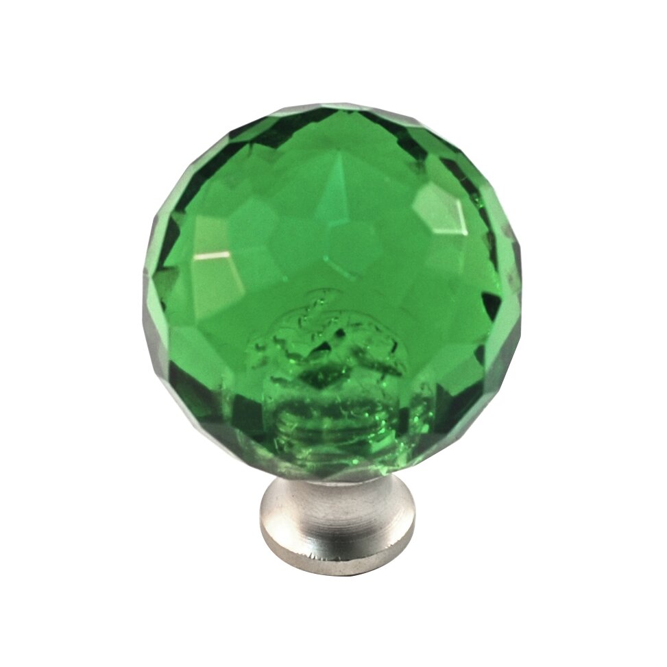 Round Colored Knob in Green in Satin Brass