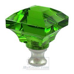 Beveled Square Colored Knob in Green in Satin Nickel
