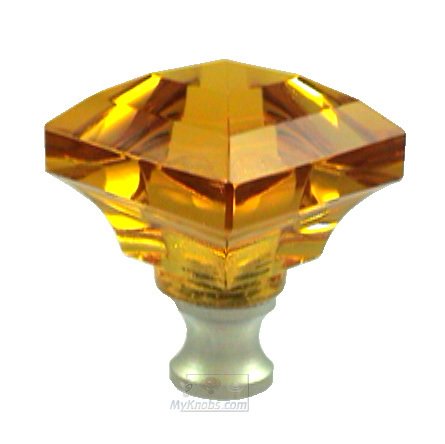 Beveled Square Colored Knob in Amber in Antique Brass