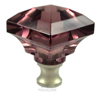 Beveled Square Colored Knob in Amethyst in Satin Brass