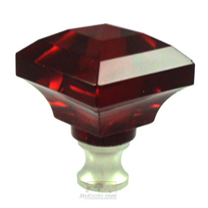 Beveled Square Colored Knob in Red in Polished Nickel