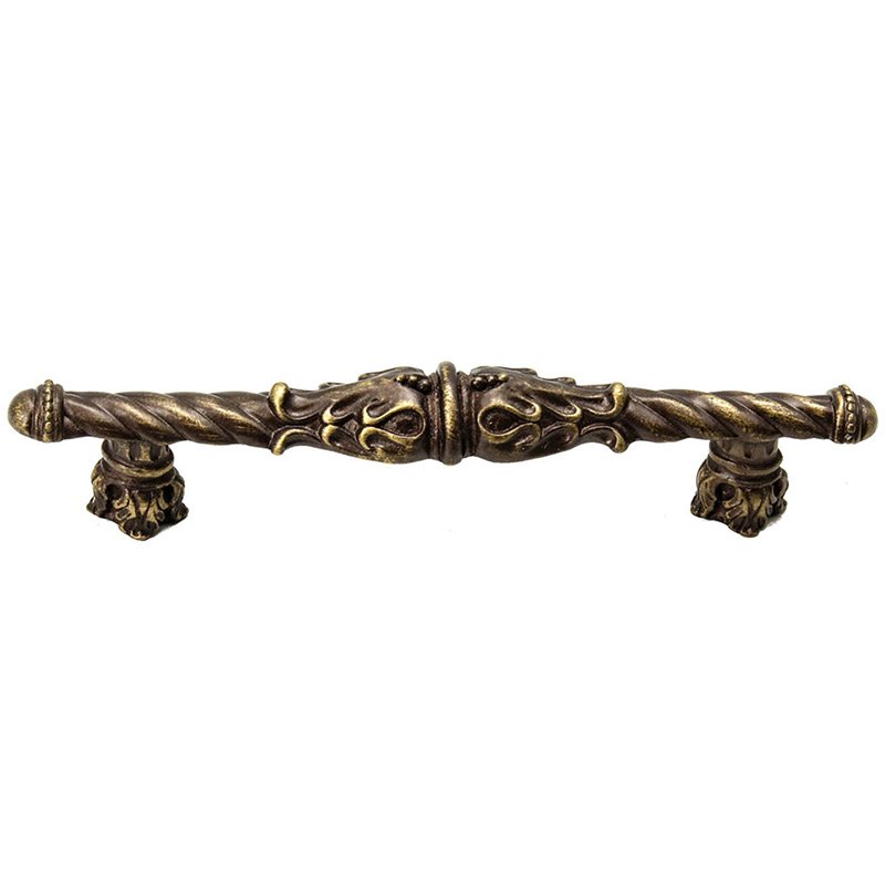 4" Centers Pull Romanesque Style With Column Base in Antique Brass