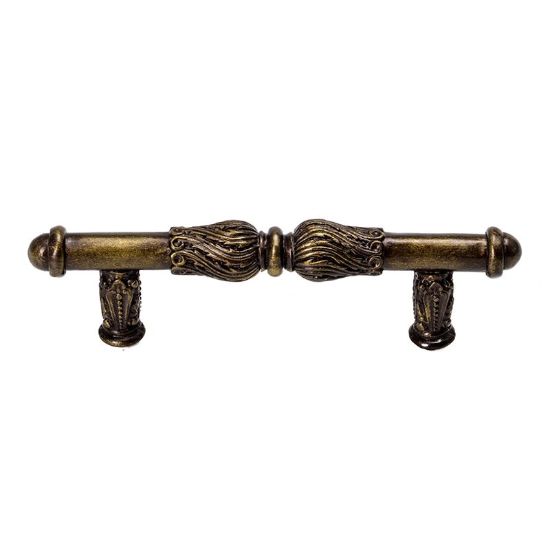 3" Centers Handle with Feather Scroll in Antique Brass