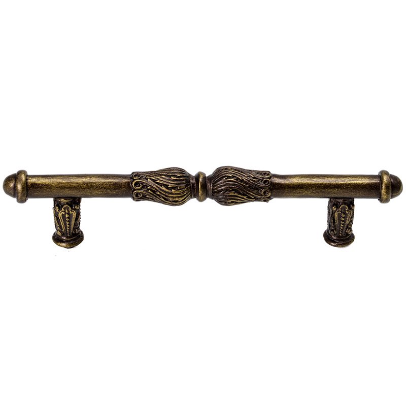 4" Centers Handle with Feather Scroll in Antique Brass