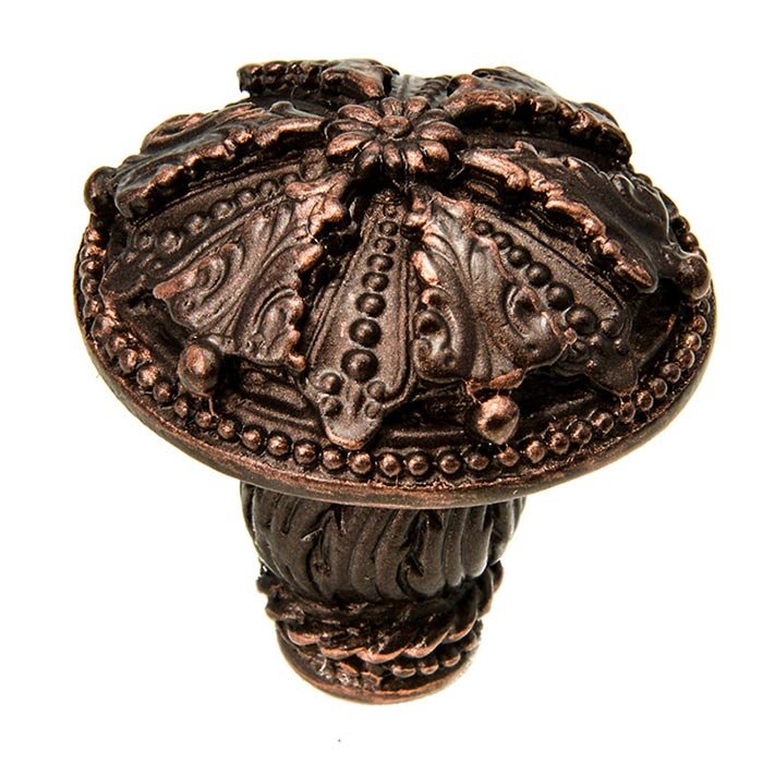1 1/2" Diameter Large Renaissance Style Knob with Feather Scroll Base in Oil Rubbed Bronze