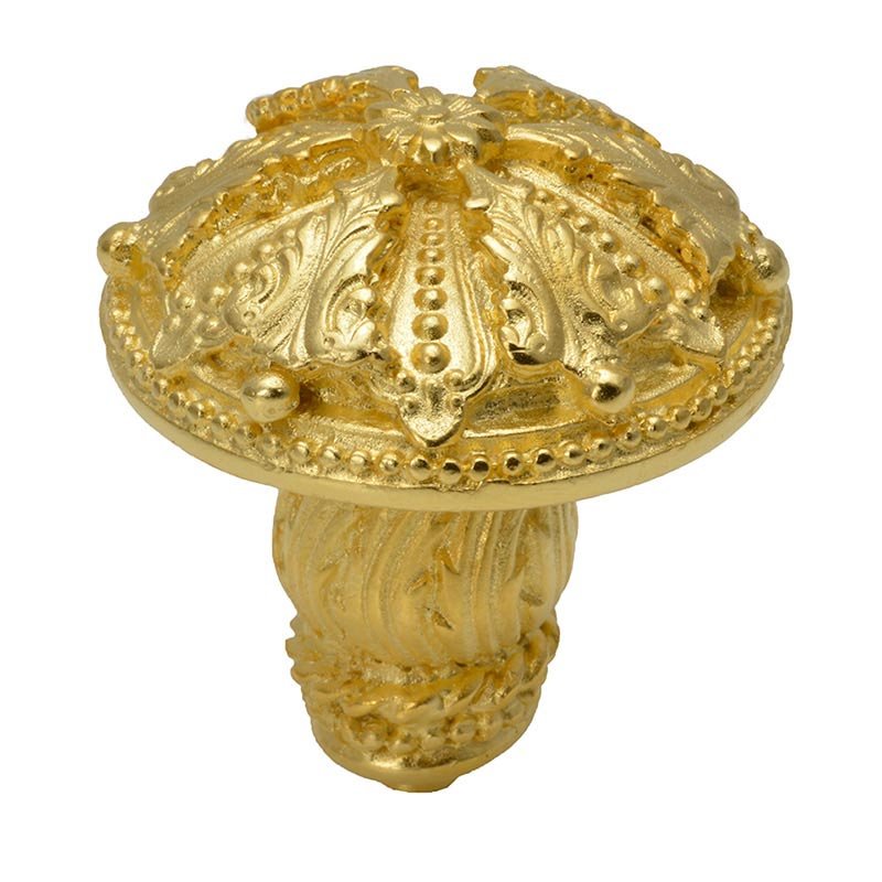 1 1/2" Diameter Large Renaissance Style Knob with Feather Scroll Base in Satin Gold