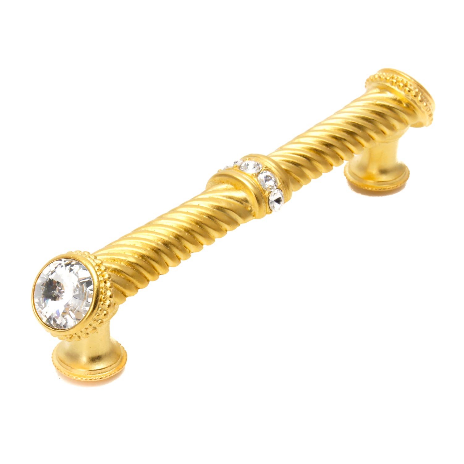 Caché 5" Centers Large Pull With End & Center Swarovski Crystals in Satin Gold with Vitrail Light