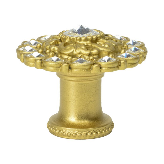 Large Round Multi Crystals Knob With Swarovski Crystals In Antique Brass