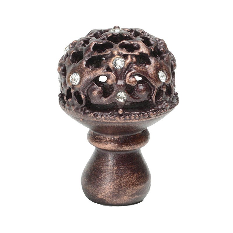 1 1/4" Diameter Medium Knob Full Round with 13 Swarovski Elements in Oil Rubbed Bronze with Crystal