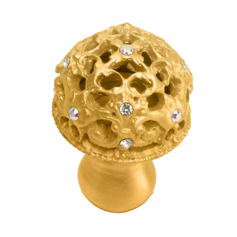 1 1/4" Diameter Medium Knob Full Round with 13 Swarovski Elements in Satin Gold with Crystal And Aurora Borealis