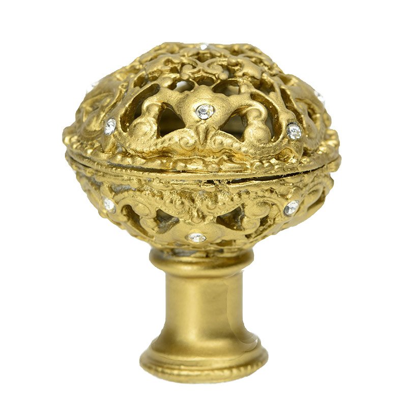 1 1/2" Diameter Large Knob Full Round with Swarovski Elements in Antique Brass with Aurora Borealis
