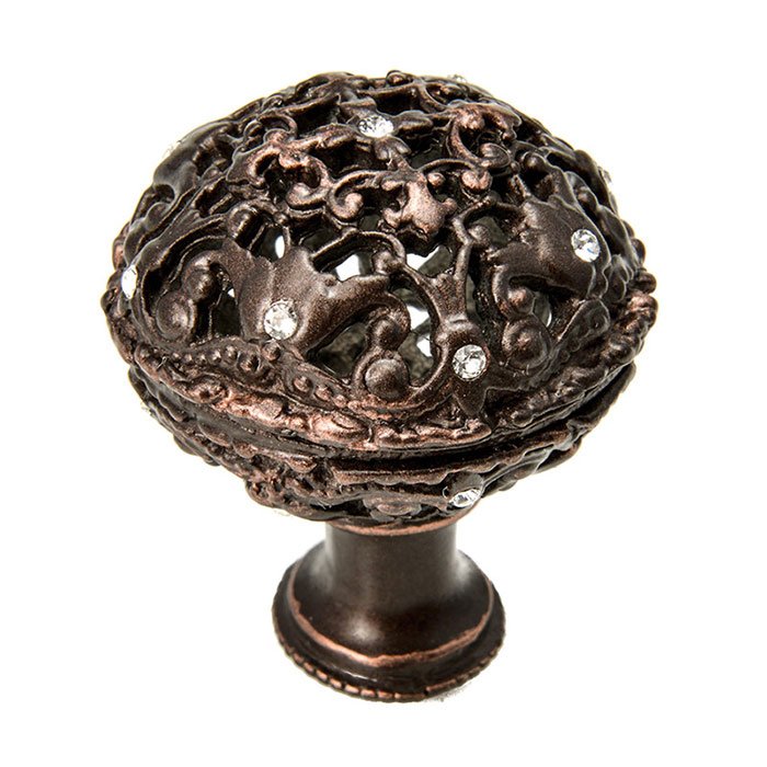 1 1/2" Diameter Large Knob Full Round with 17 Swarovski Elements in Oil Rubbed Bronze with Crystal