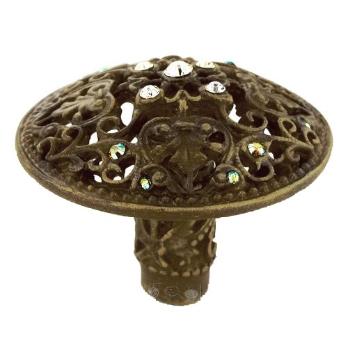 Large Juliane Grace Knob with Aquamarine & Clear "Swarovksi Crystals in Antique Brass