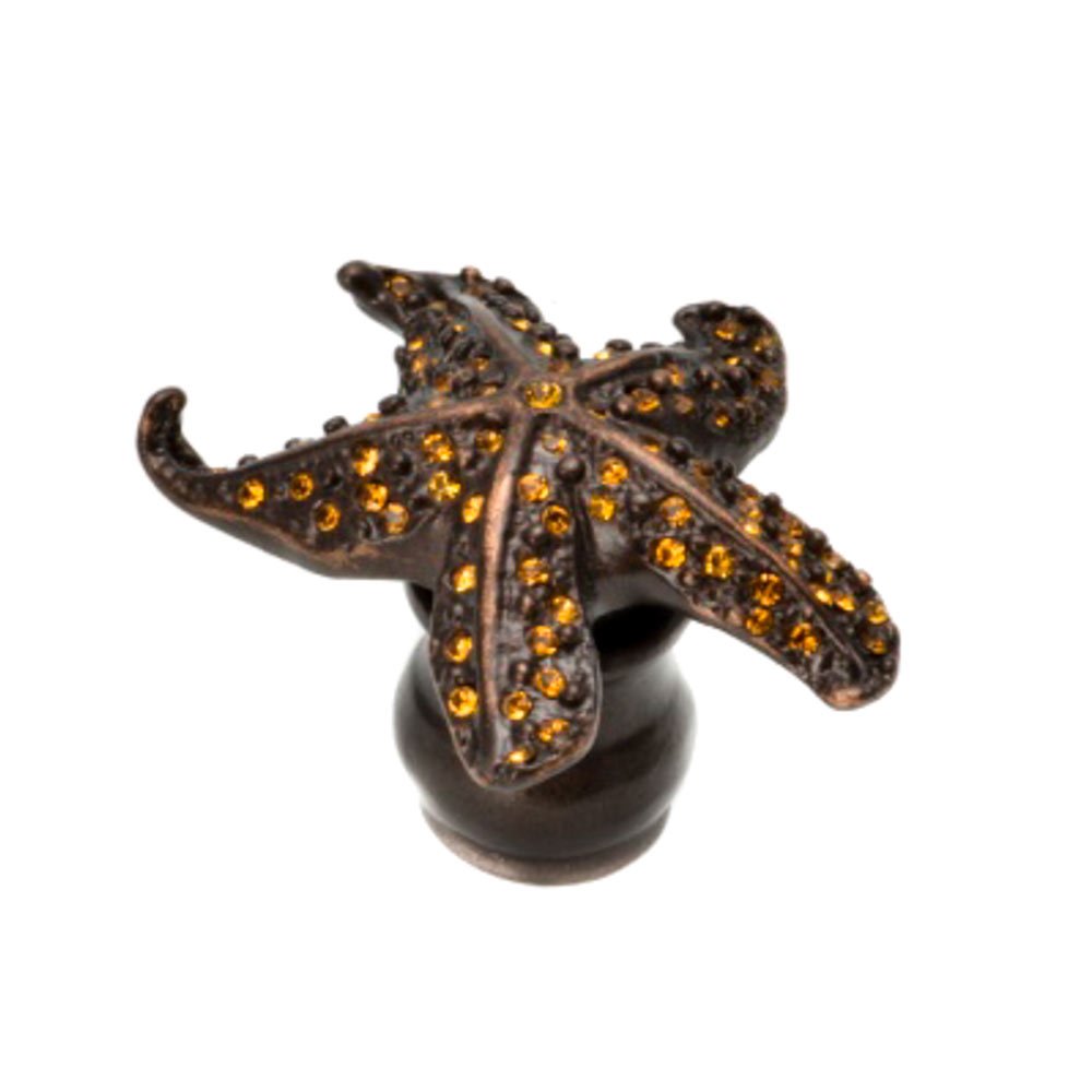 Star Fish Knob With Swarovski Crystals in Soft Gold with Aquamarine