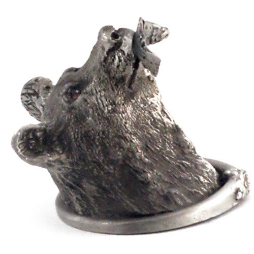 Large Bear Head Knob with Fish in Mouth with Swarovski Elements in Bronze