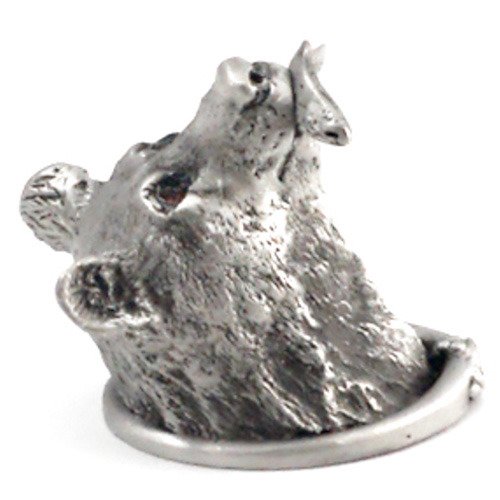 Large Bear Head Knob with Fish in Mouth with Swarovski Elements in Cobblestone