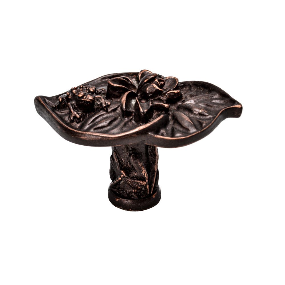 Double Lily Pad & Frog Large Knob in Bronze