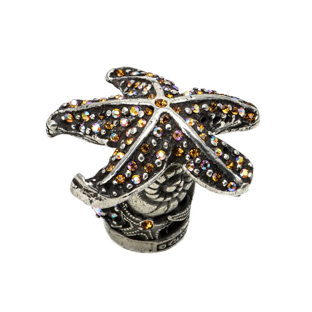 Starfish Small Knob With Tide Pool Foot With Swarovski Crystals in Satin with Vitrail Light