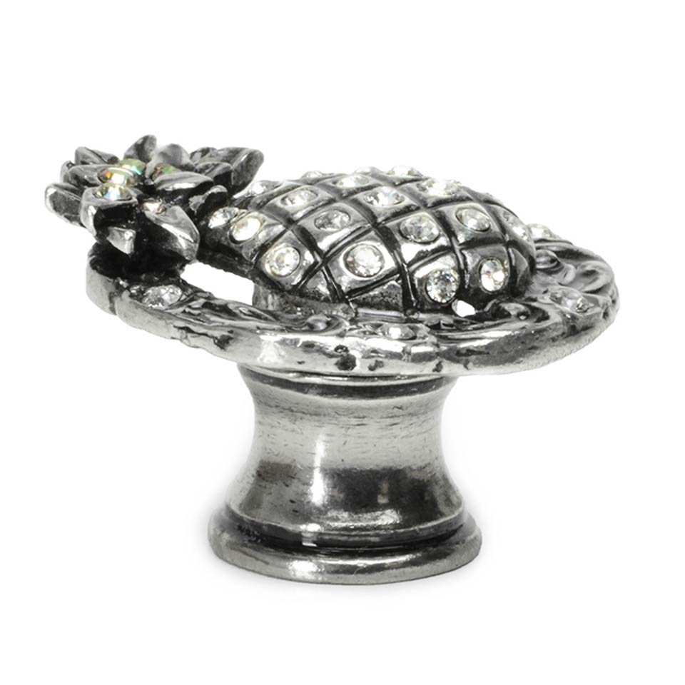 Pineapple Knob With Swarovski Crystals in Platinum with Jet