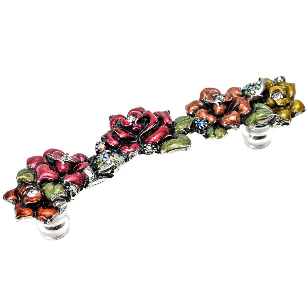Rose 4" Centers Pull With Swarovski Crystals & Multicolored Glazed Roses in Chalice with Crystal