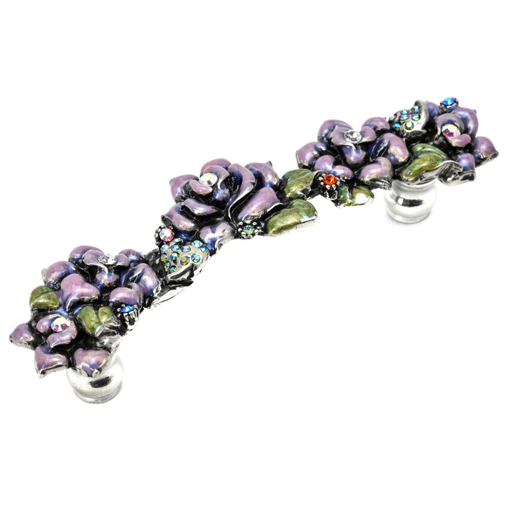 Rose 4" Centers Pull W/ Swarovski Ab Crystals & Soft Lavender Glaze in Oil Rubbed Bronze with Vitrail Light