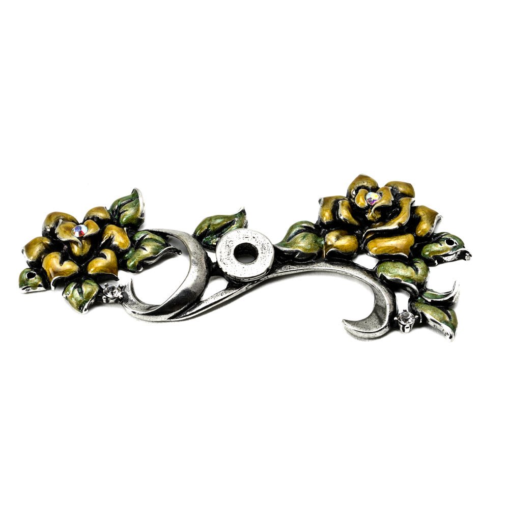 Rose Eated Escutcheon W/ Swarovski Clear Crystals & Golden Bliss Glaze in Cobblestone with Jet