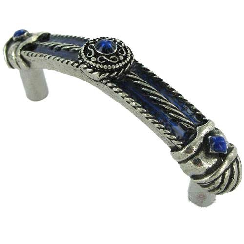 3" Pull in Antique Brass with Blue Rose Opal Glaze