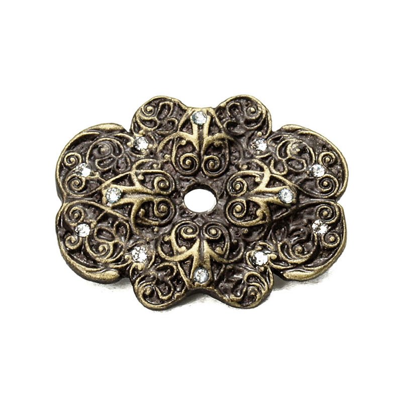 Small Oval Escutcheon with Swarovski Elements in Antique Brass with Crystal