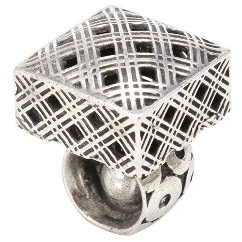 Square Knob with Circular Base and Button Interior in Platinum