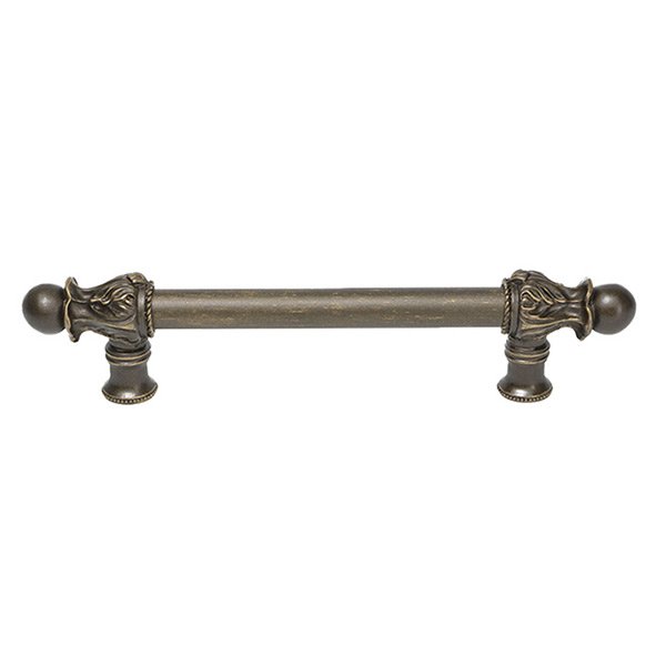 6" Centers Pull with 5/8" Smooth Center Romanesque Style in Antique Brass