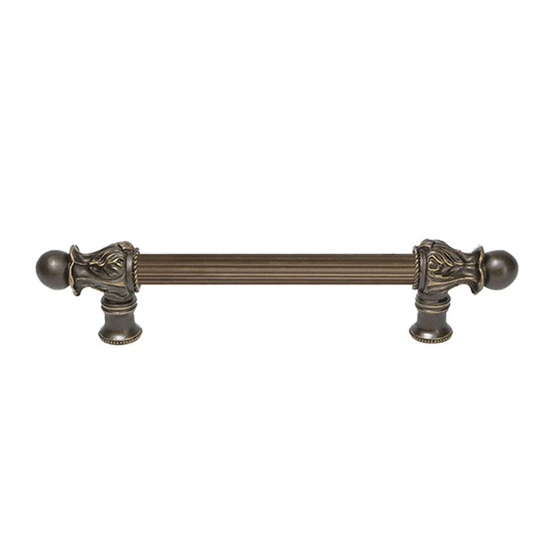 6" Centers Handle with 5/8" Reeded Center Romanesque Style in Antique Brass