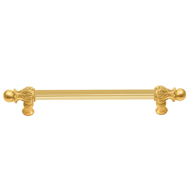 9" Centers Handle with 5/8" Reeded Center Romanesque Style in Satin Gold
