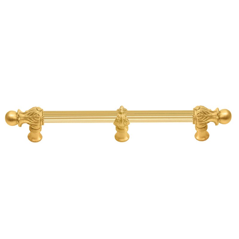 12" Centers Handle with 5/8" Reeded Center with Center Brace Romanesque Style in Satin Gold
