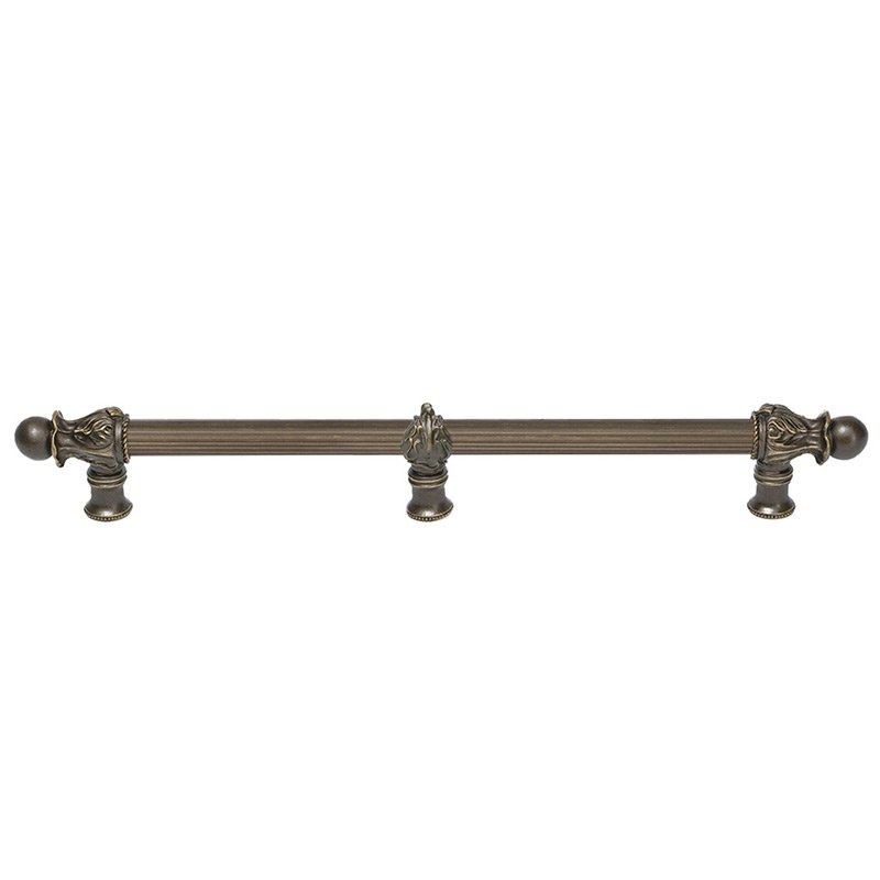 18" Centers Handle with 5/8" Reeded Center with Center Brace Romanesque Style in Antique Brass