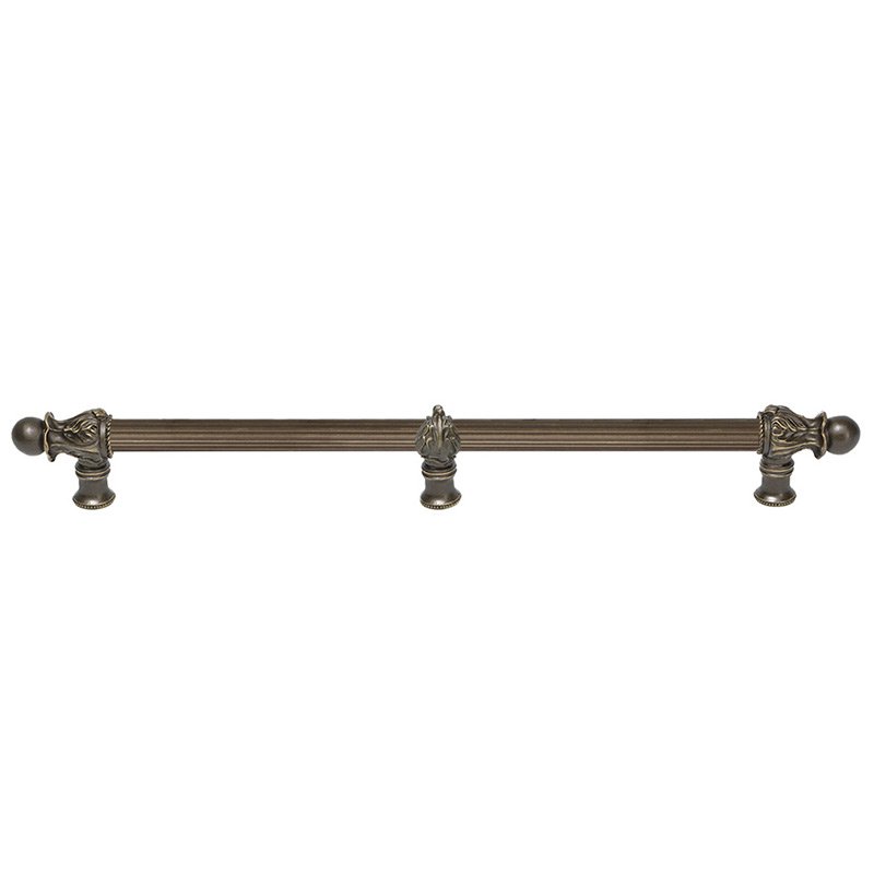 22" Centers Handle with 5/8" Reeded Center with Center Brace Romanesque Style in Antique Brass