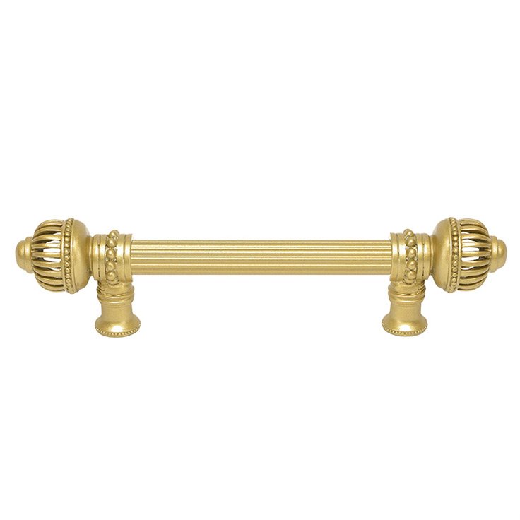 6" Centers Reeded Pull With Large Finial in Antique Brass