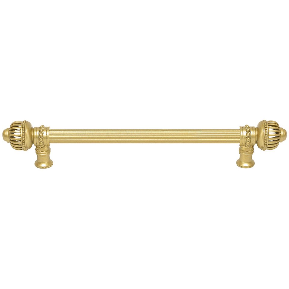 12" Centers Reeded Pull With Large Finial in Antique Brass