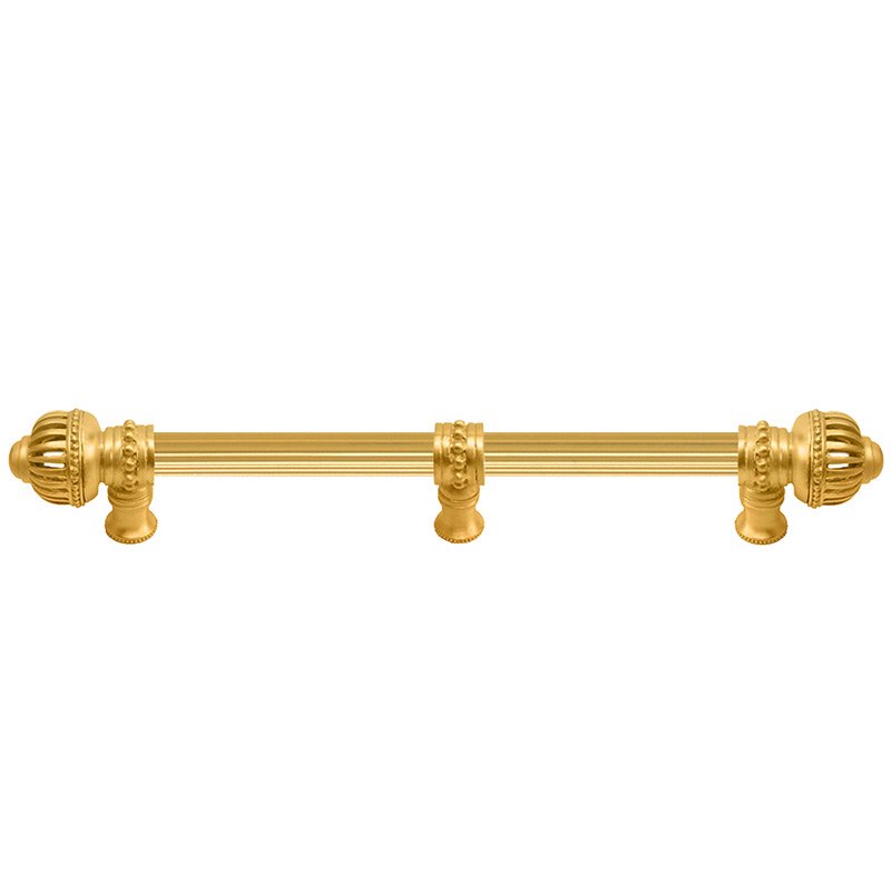 12" Centers Pull with Large Finial and 5/8" Reeded Center with Center Brace in Satin Gold