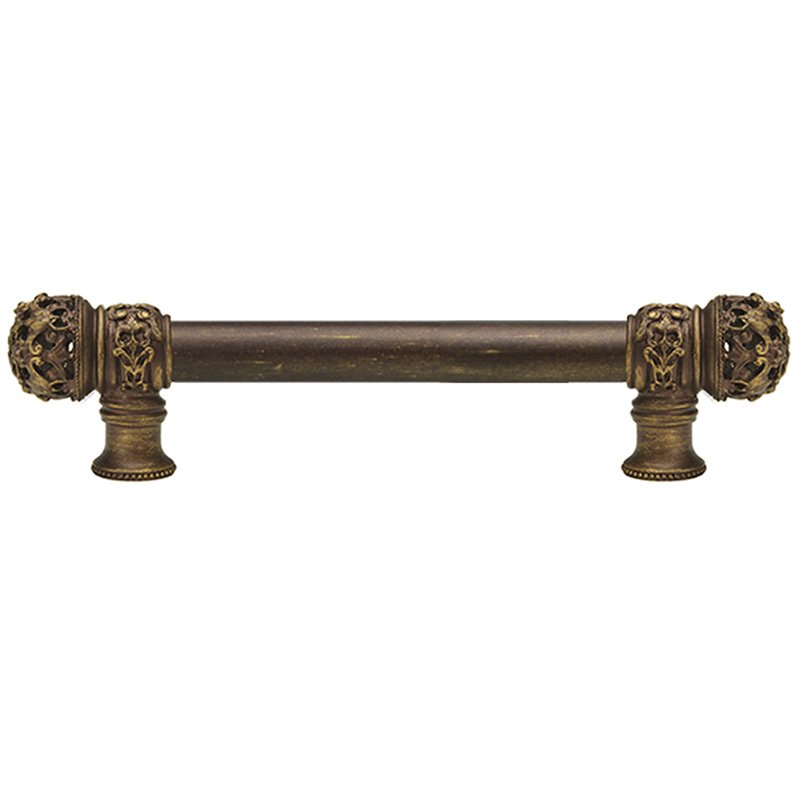 6" Centers Small Finial Pull with 5/8" Thick Smooth Center in Antique Brass