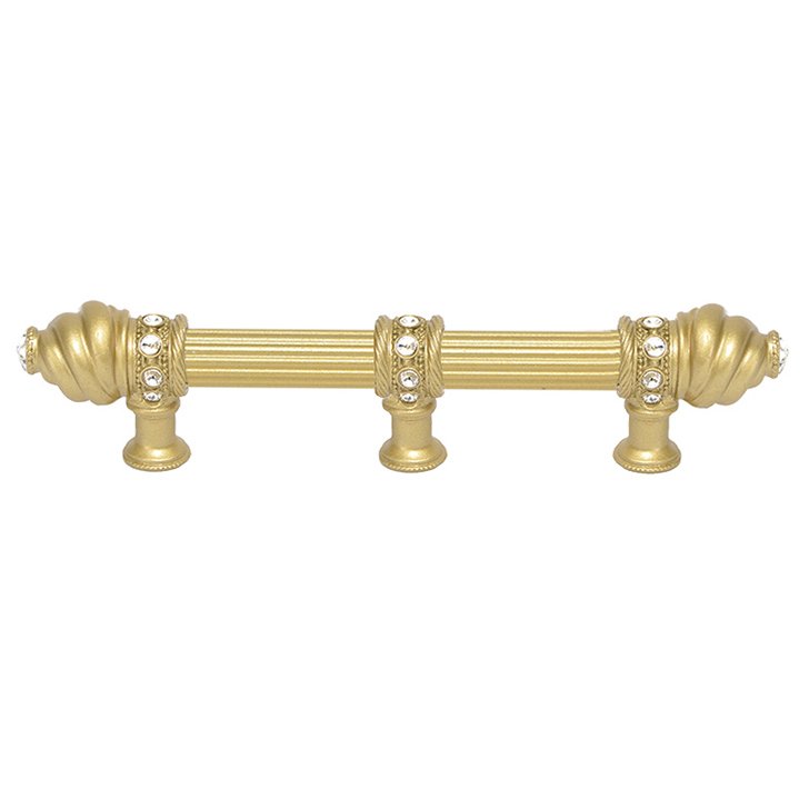 6" Centers Approx With 5/8" Reeded Center Long Pull With 23 Rivoli Swarovski Crystals With Center Brace In Antique Brass