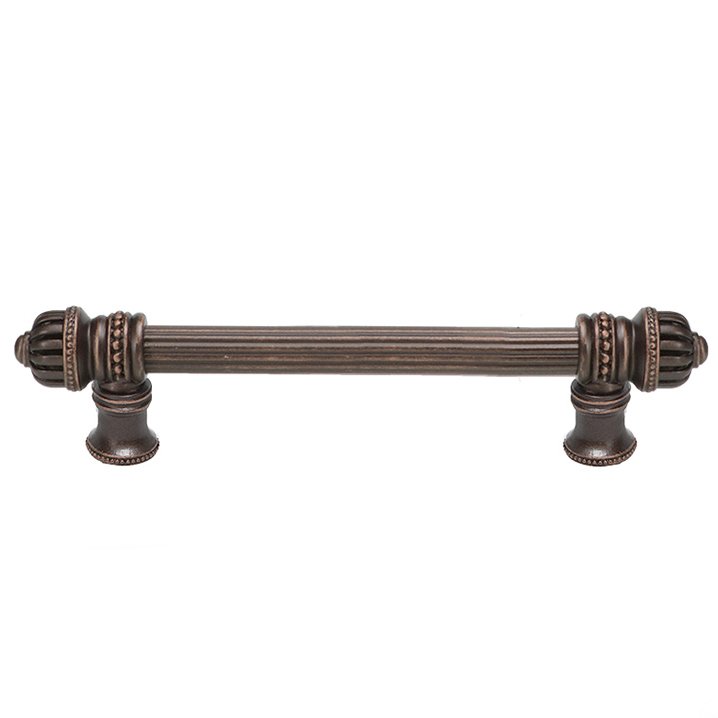 6" Centers Reeded Pull Small Finial in Antique Brass