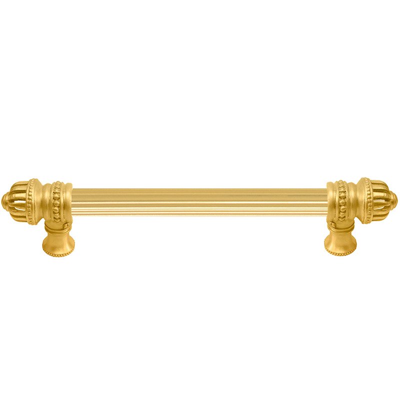 6" Centers 5/8" Thick Reeded Pull Small Finial in Satin Gold