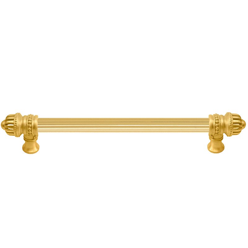 9" Centers 5/8" Thick Reeded Pull Small Finial in Satin Gold