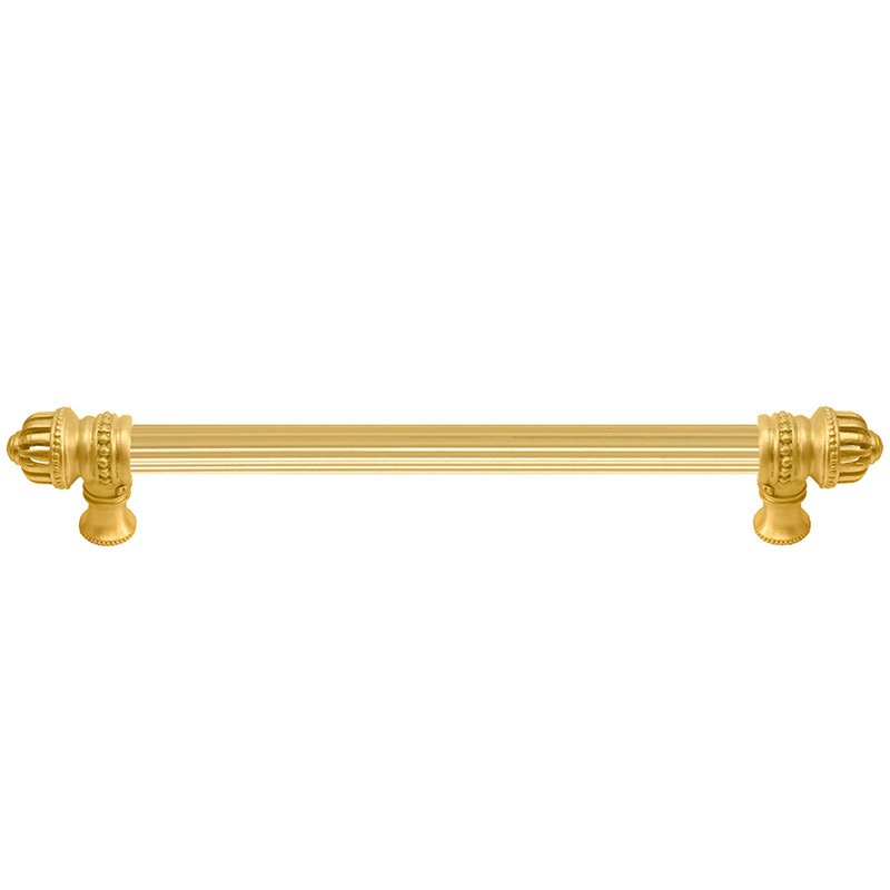 12" Centers 5/8" Thick Reeded Pull Small Finial in Satin Gold